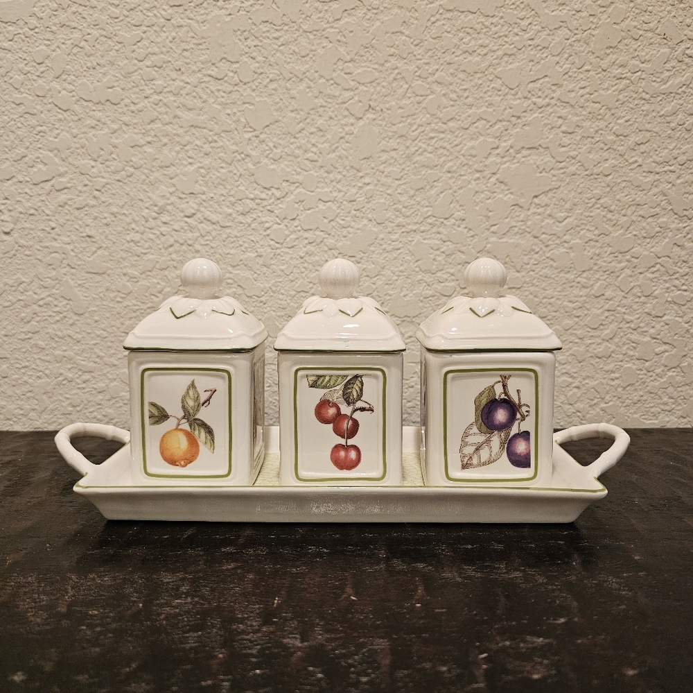 Cascara Charm by Villeroy & Boch Ceramic Pot Jam Jars Set & Tray - Picture 6 of 16
